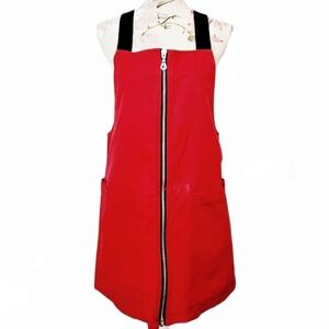 The Ragged Priest Red Zip Up Pinafore Jumper Dress